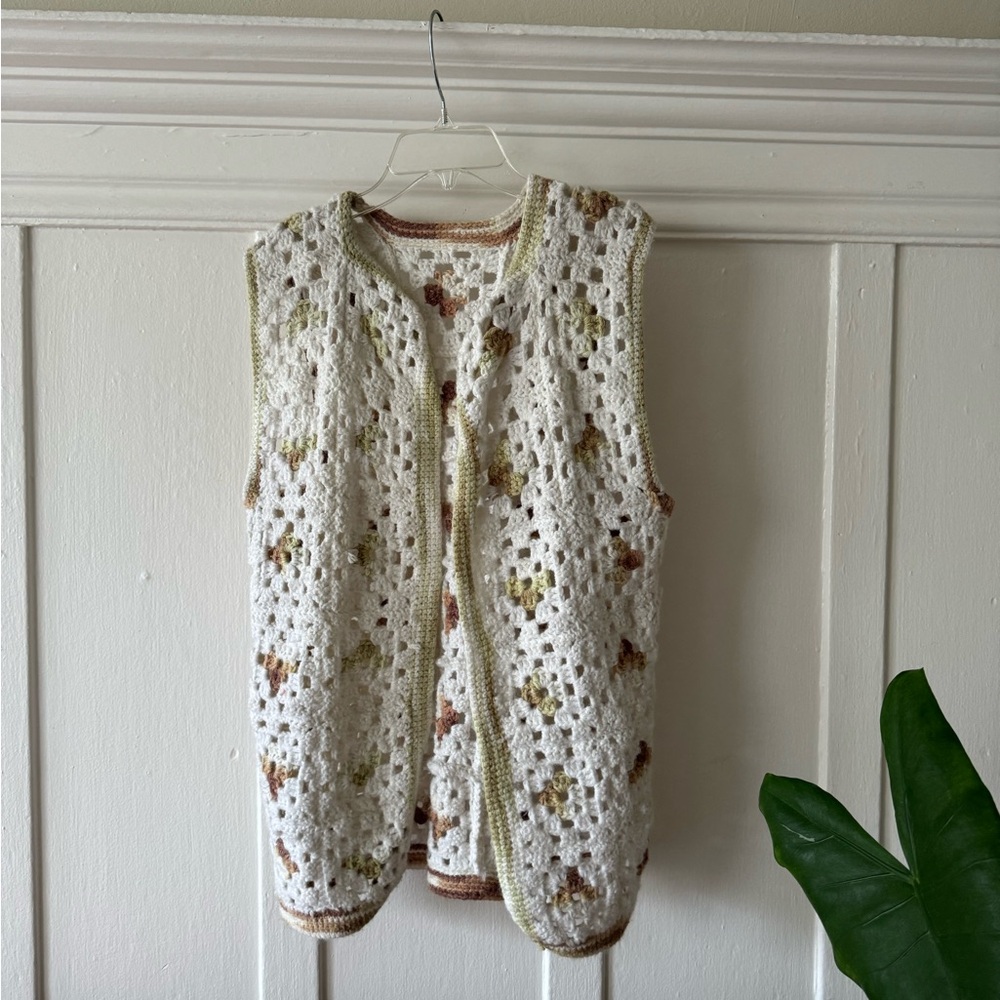 Vintage Cream Crochet Vest